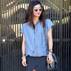 Derek Lam for Design Nation Chambray Hooded Jacket Short Sleeve Utility Sz S